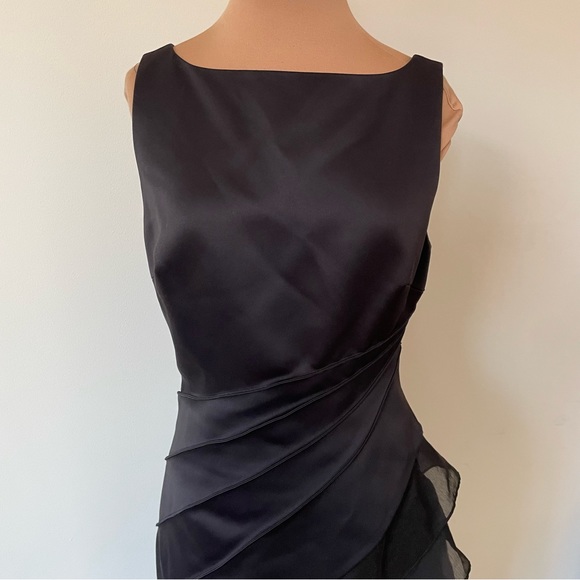Halston Heritage Black Satin Organza Sleeveless Ombre Degrade Tiered Gown EUC 2 - Picture 8 of 12